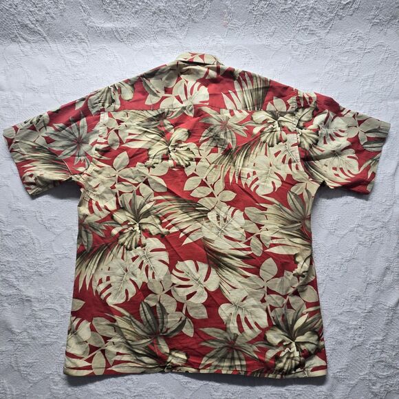 Pierre Cardin Red Gold Bold Floral Hawaiian Aloha Shirt Men Large Vintage Travel - Picture 2 of 7